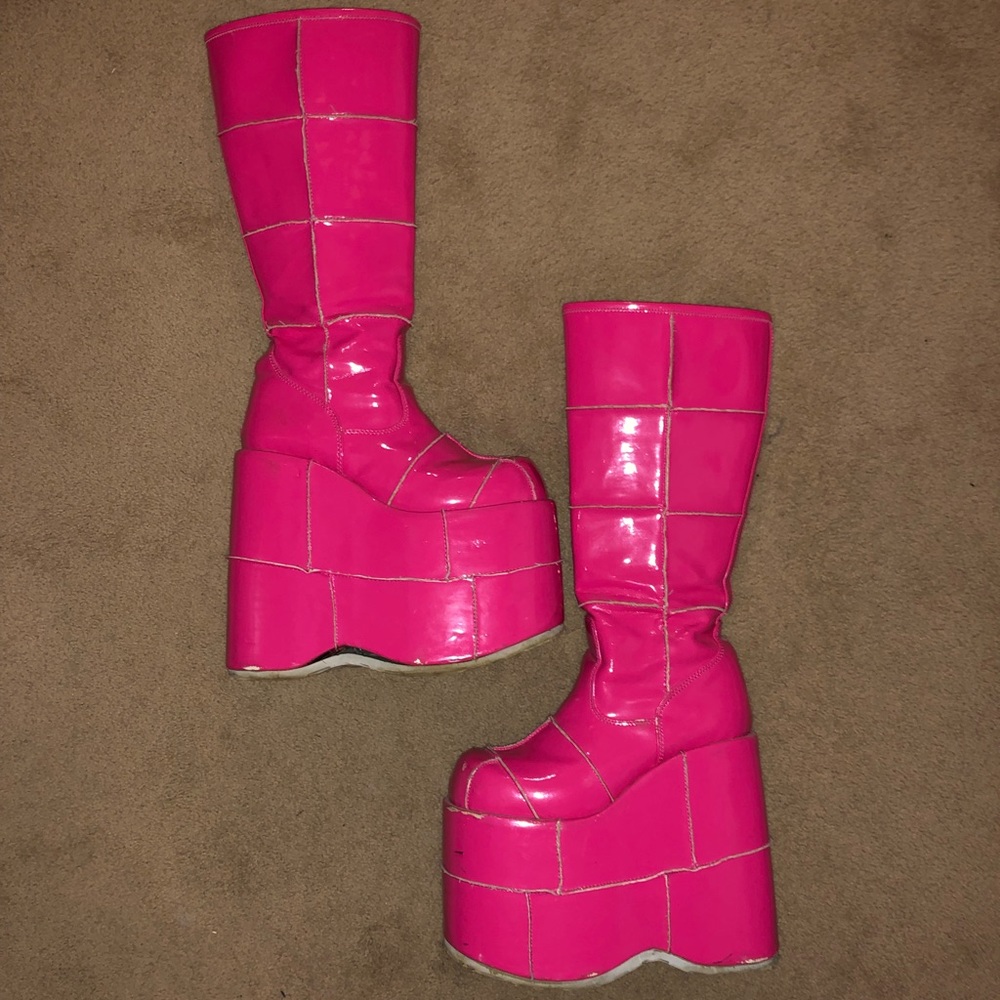 hot pink double stack demonia boots